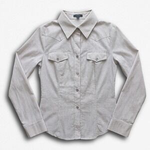 Paradigm Womens Glitter Pinstripe Western Button Down Shirt Red Blue‎ White Sz S